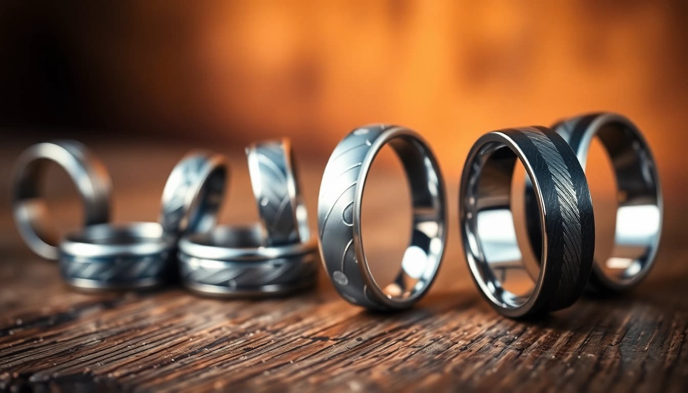 Showcasing Unique Wedding Bands for Men with distinctive materials and designs.