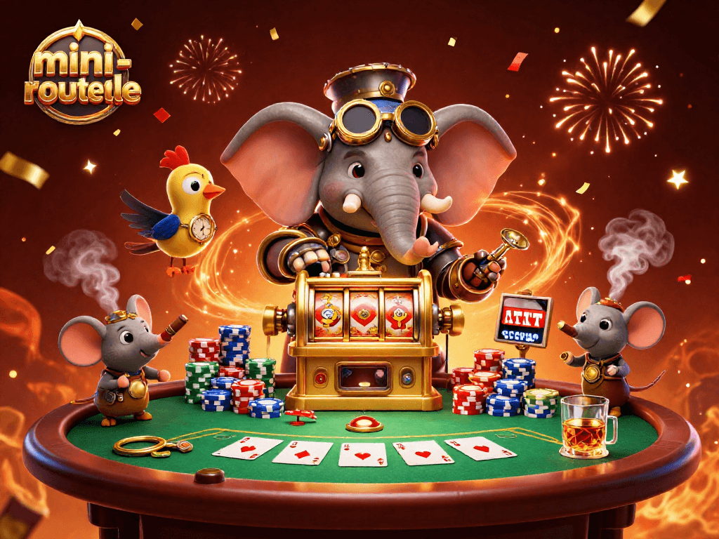 Experience the excitement of mini-roulette with a dynamic 3D steampunk scene of an elephant engineer.