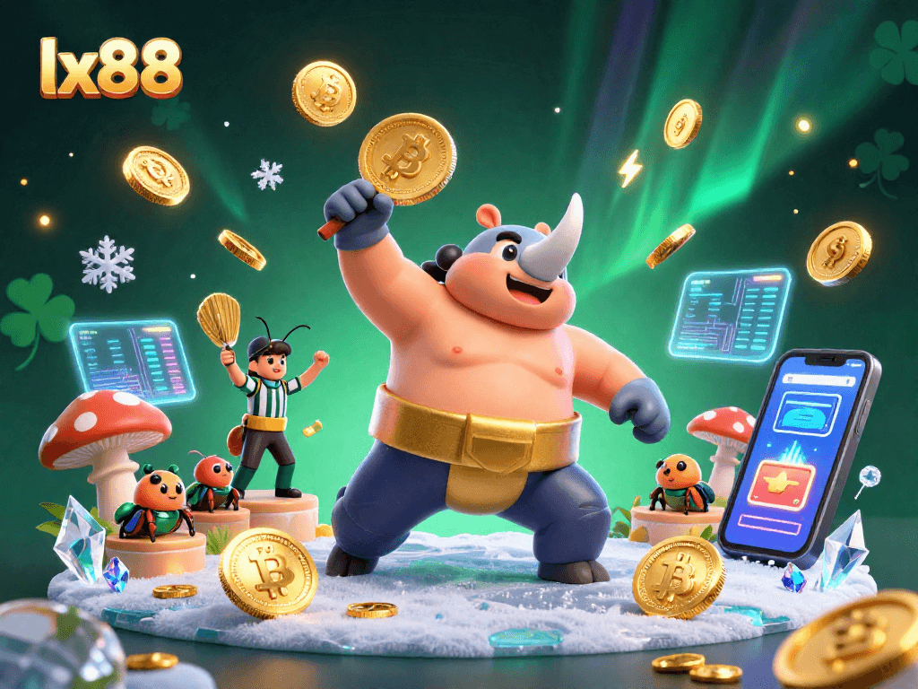 Experience lx88 thrill as the sumo champion sends coins flying in an exciting 3D casino scene!