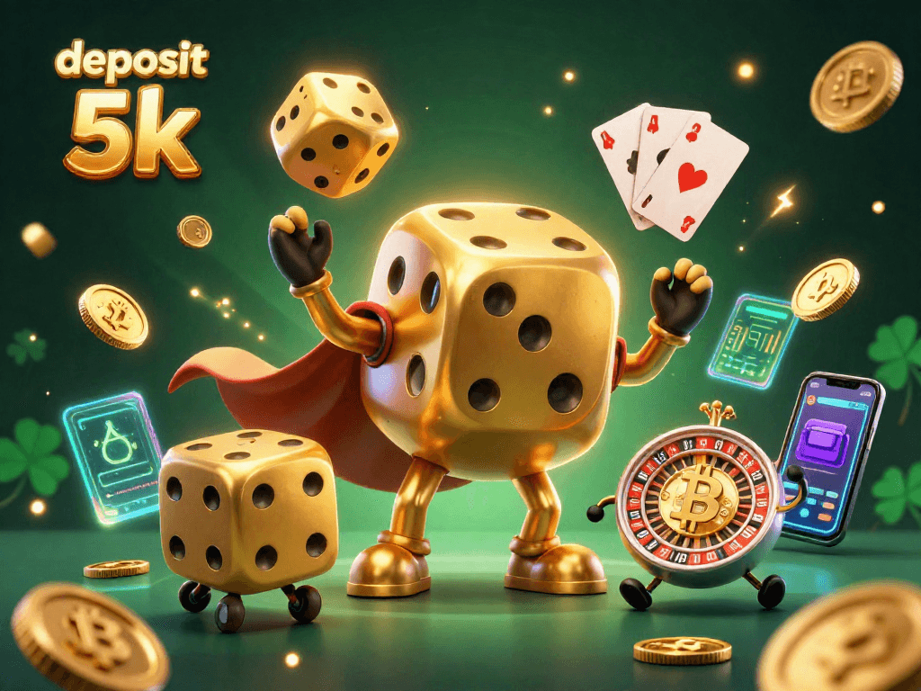 Place your deposit 5k and enjoy an engaging gambling experience in this vivid 3D casino scene.