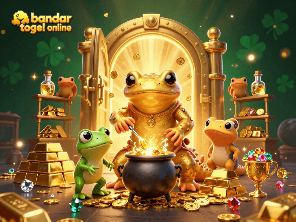 Engage in thrilling gameplay with bandar togel online, experiencing vibrant gold treasures and magical elements in a dynamic scene.