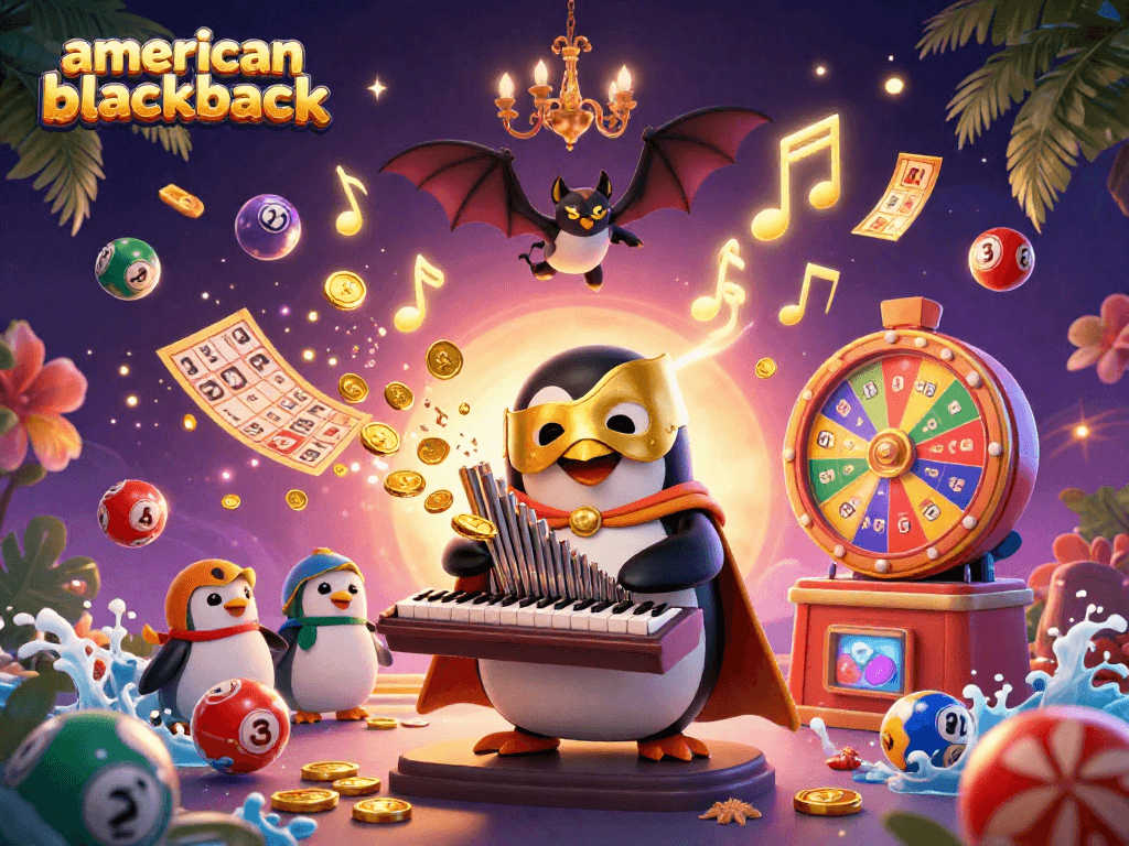 Experience the thrill of american-blackjack with a whimsical 3D casino scene filled with action and excitement.