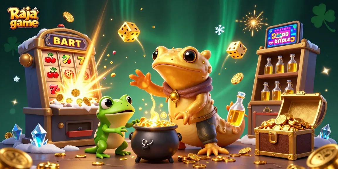 Experience the thrill of winning with Raja game, featuring a vibrant 3D casino scene bursting with excitement.