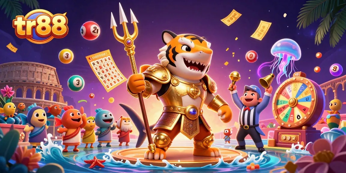 Experience the thrill of tr88 with a vibrant 3D illustration of engaging lottery activities underwater.