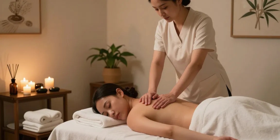 마사지 서비스 제공을 위한 편안한 스파 마사지룸 풍경