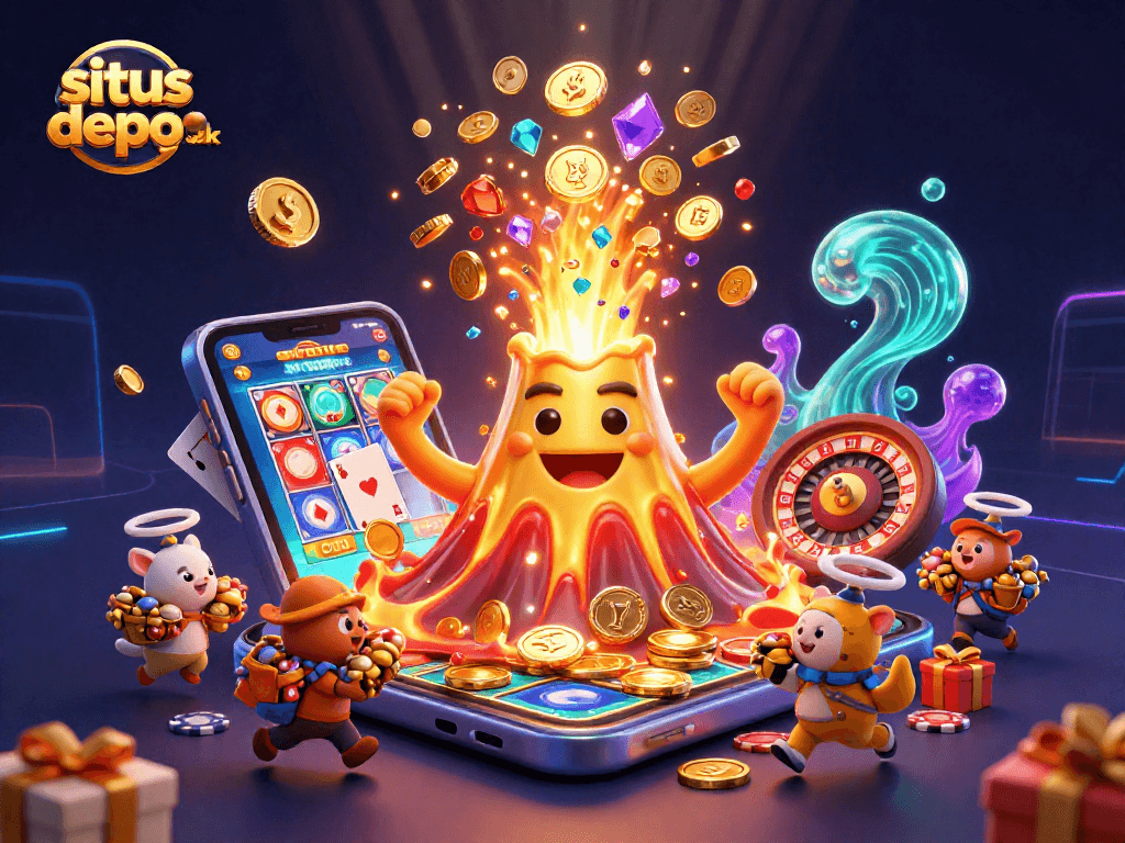 Experience the thrill with situs depo 5k's vibrant 3D casino scene filled with treasures.
