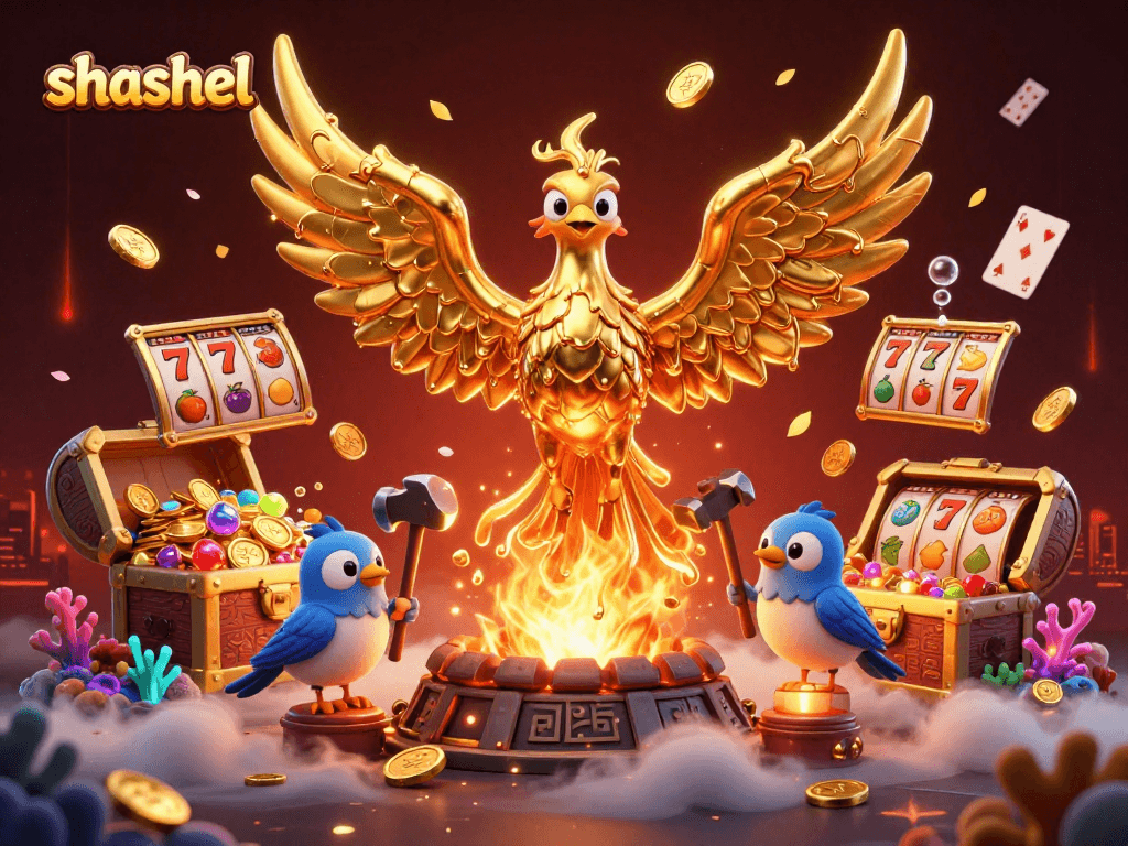 Experience the thrill of shashel casino games with vibrant graphics and immersive golden phoenix character.