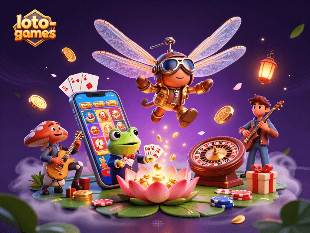 Engage in thrilling gameplay at loto-games with vibrant casino elements and fun characters.