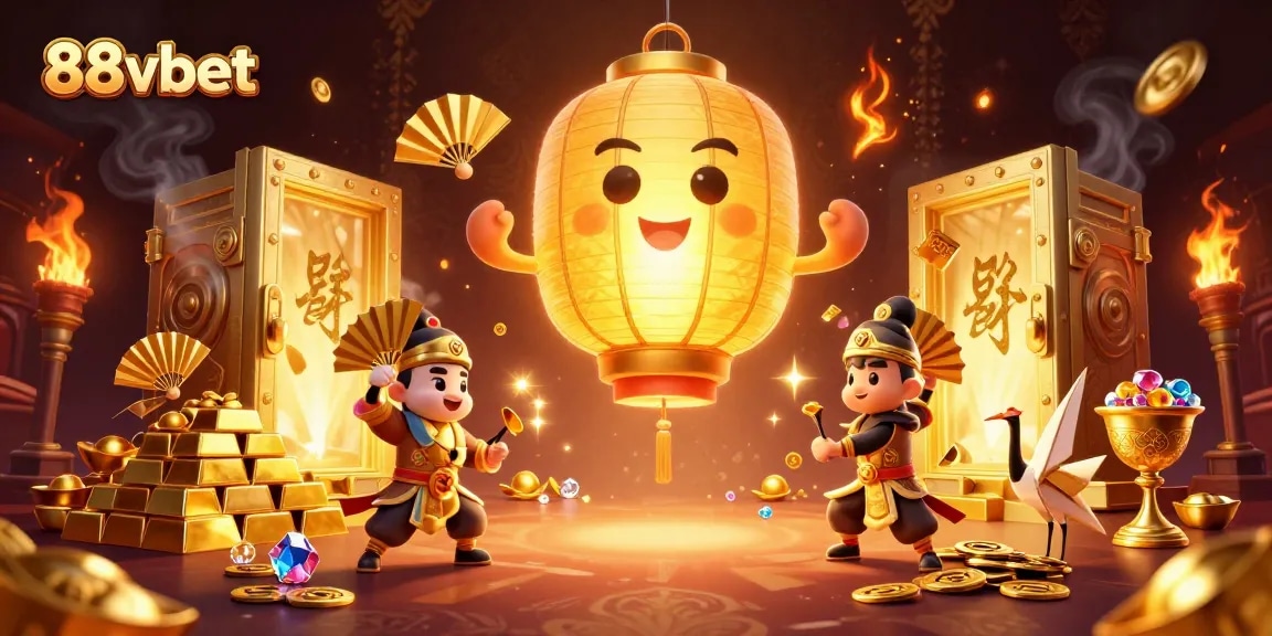 Experience the magic of 88vbet with golden treasures and lively characters in a vibrant casino scene.