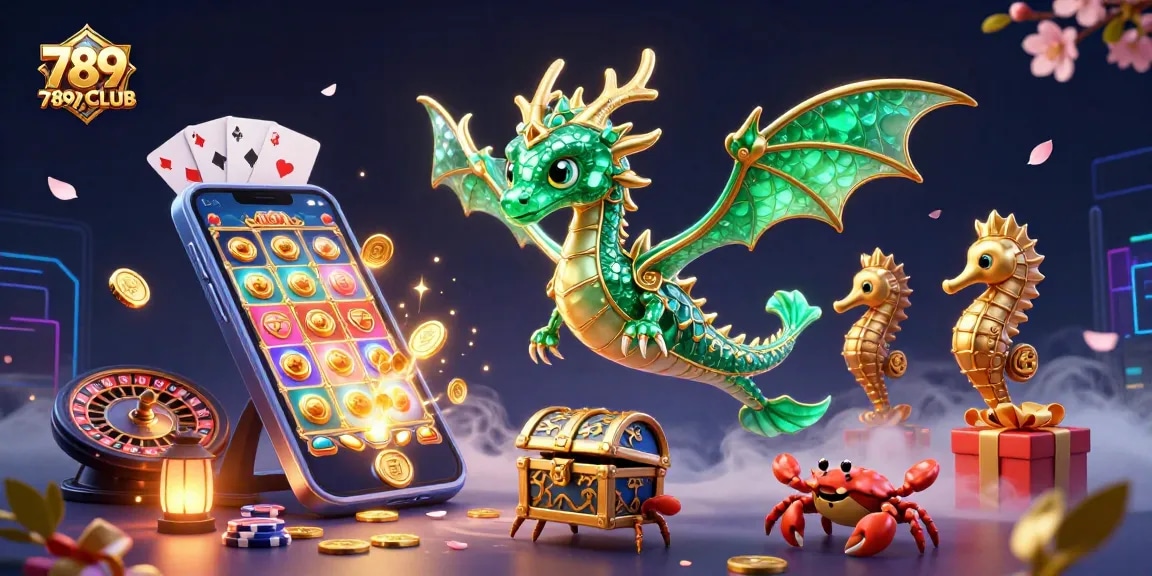Spin and win at 789CLUB with vibrant visuals of slot games and imaginative casino elements.
