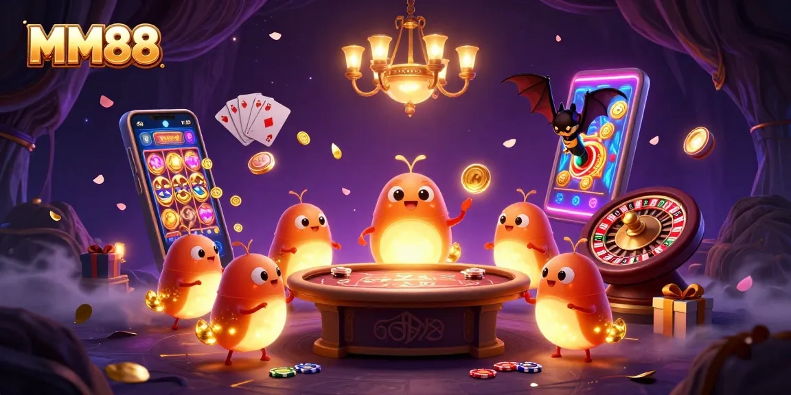 Engage with MM88's thrilling casino experience featuring glowworms and exciting game elements.