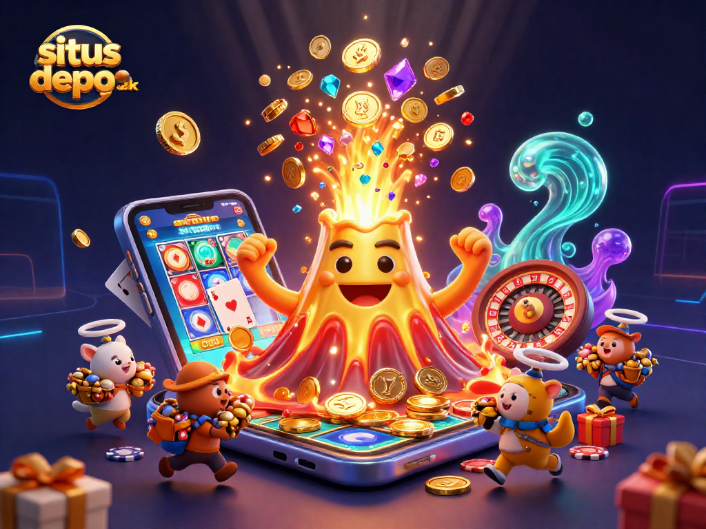 Experience the thrill with situs depo 5k's vibrant 3D casino scene filled with treasures.