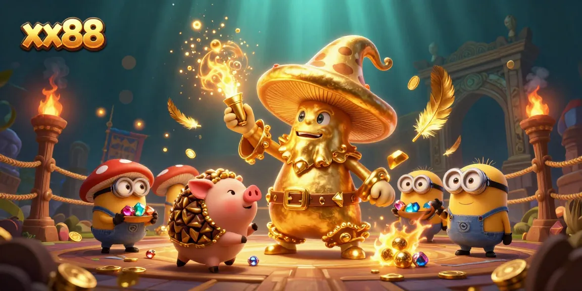 Experience thrilling gambling adventures with xx88's magical mushroom wizard and treasure-hunting pig.