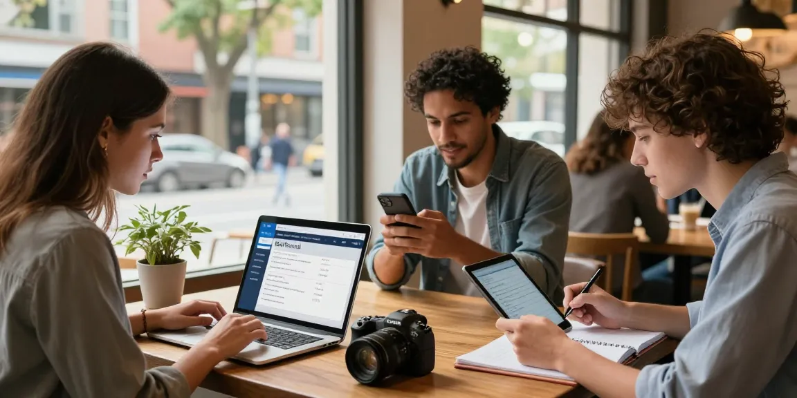 Engaging users connecting with local classifieds on BedPersonal's platform in a vibrant café setting.