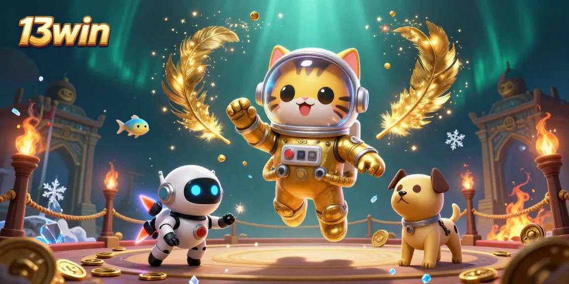 Engage in thrilling betting action with 13win, featuring a dynamic casino-themed cosmic scene.