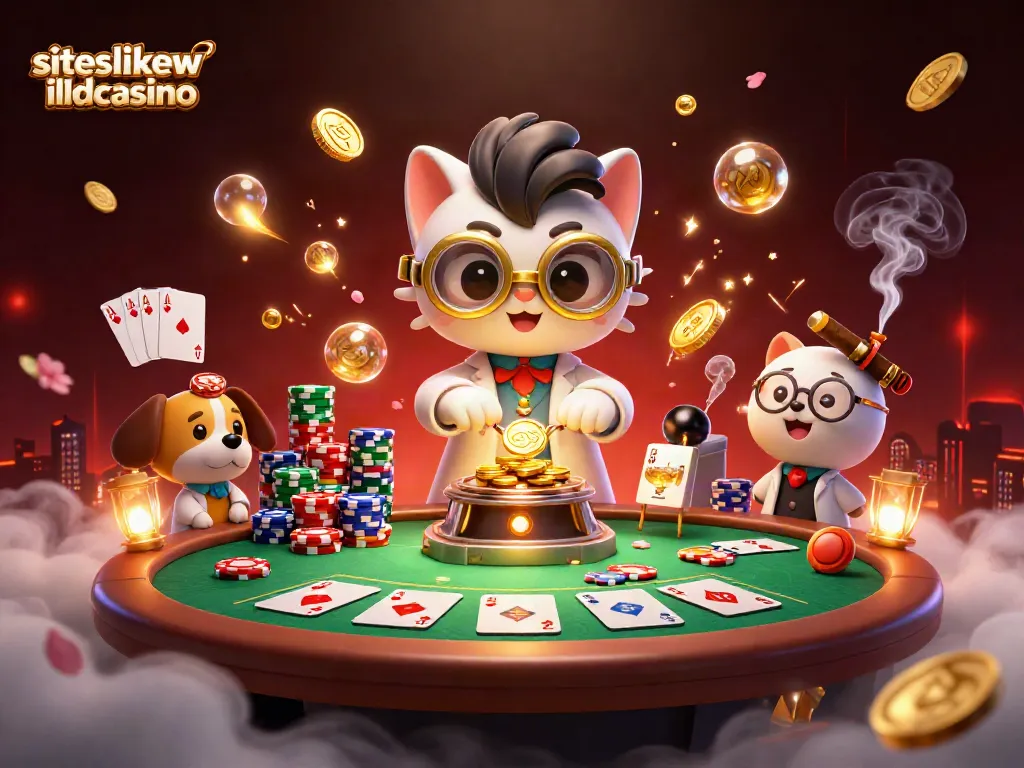Engage with siteslikewildcasino as a mad scientist cat creates a gold-coin machine amid poker chaos.