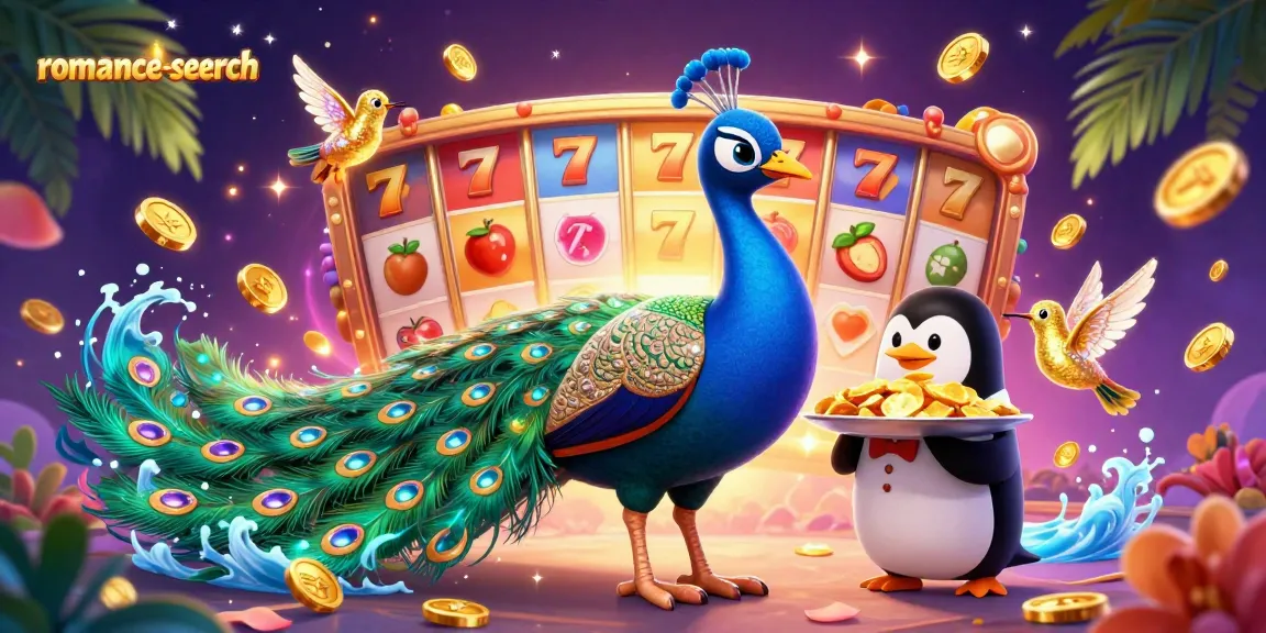 Experience engaging gameplay with romance-search, featuring vibrant slot reels, and dynamic characters.