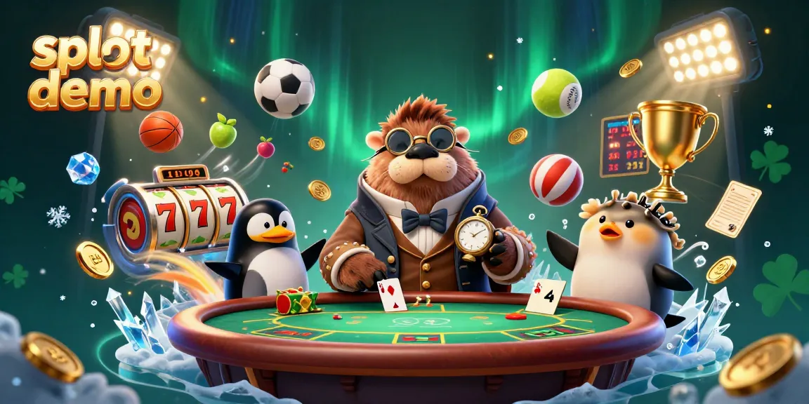 Engage with exciting slot demo gameplay featuring a jolly walrus and sophisticated characters in a vibrant casino scene.