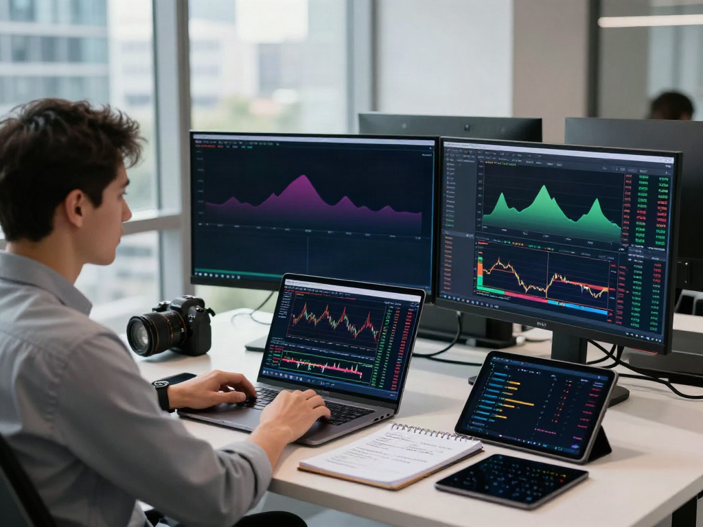 Traders using MetaTrader 5 platform in a professional workspace with multiple monitors and modern trading tools.