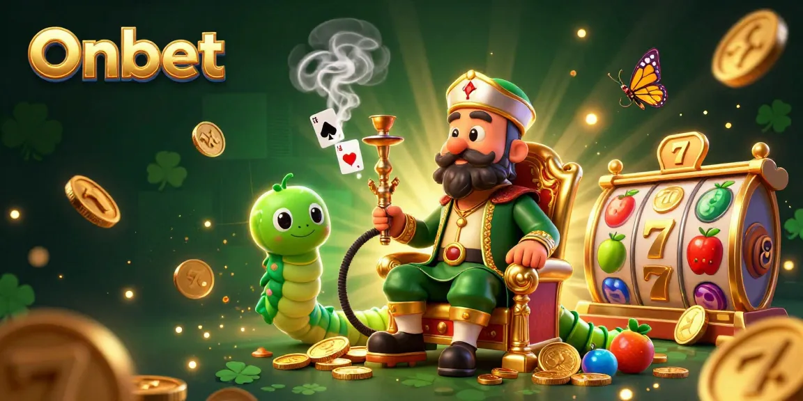 Experience Onbet's thrilling slots with a dynamic 3D illustration featuring vibrant symbols and characters.
