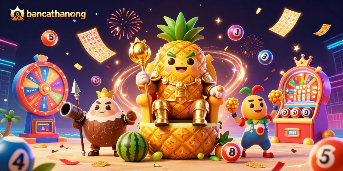 bancathanrong showcases a vibrant, animated beach casino scene with colorful lottery elements and characters.