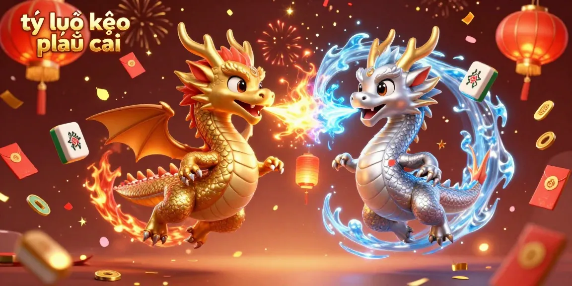 Tỷ lệ kèo nhà cái illustrated with animated dragons breathing fire and ice, symbolizing betting tension.