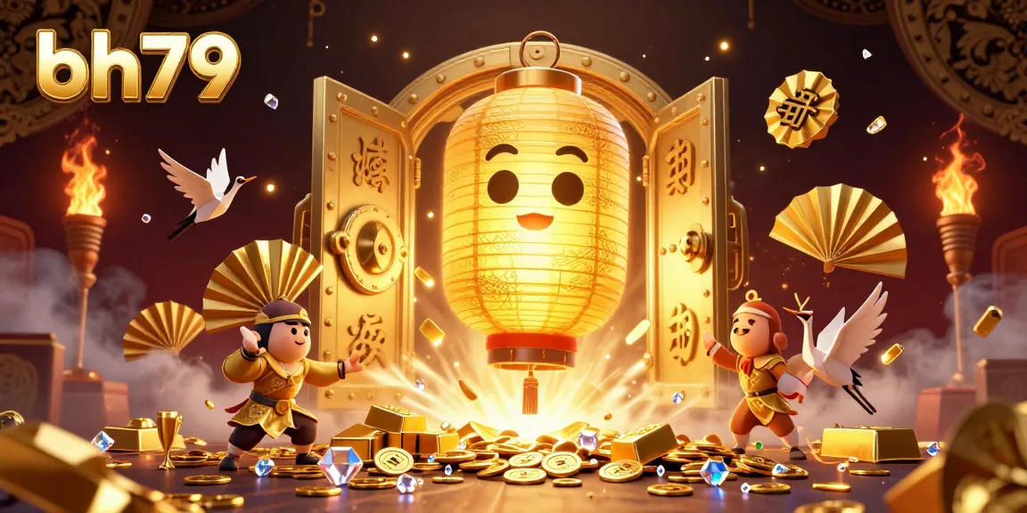 Experience thrilling moments at bh79 casino with a vibrant scene of golden elements, lantern spirits, and more.
