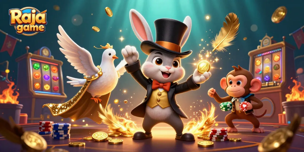 Engage with Raja game through thrilling slots, featuring magical characters in a vibrant casino.