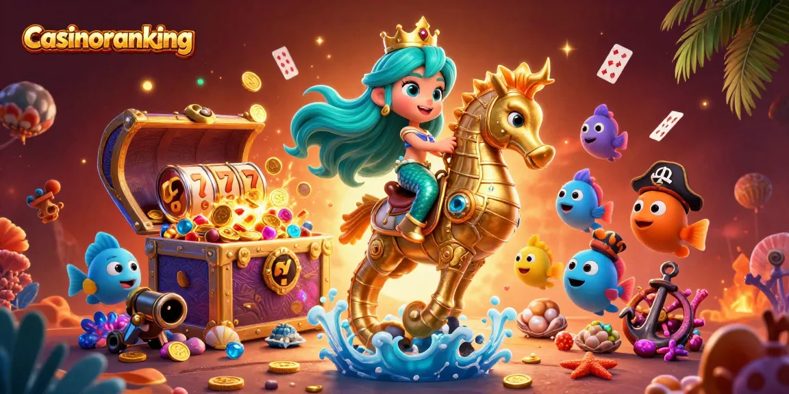 Engage with casinoranking’s dynamic 3D casino scene filled with mermaids, gold treasures, and vibrant characters.