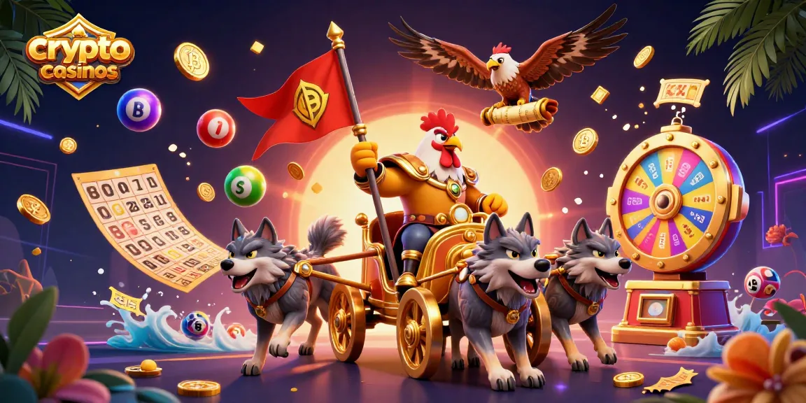 Découvrez les crypto casinos avec une scène dynamique et festive remplie d'éléments de jeu excitants.