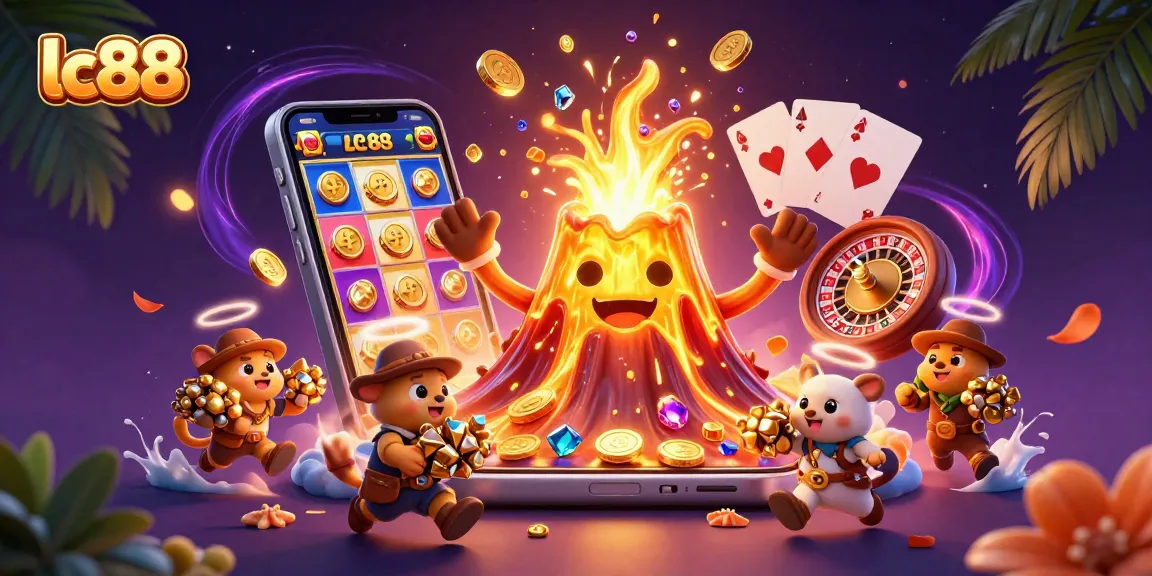 Win big with lc88 by gaming amidst a golden volcanic eruption of treasures and cheerful animals.