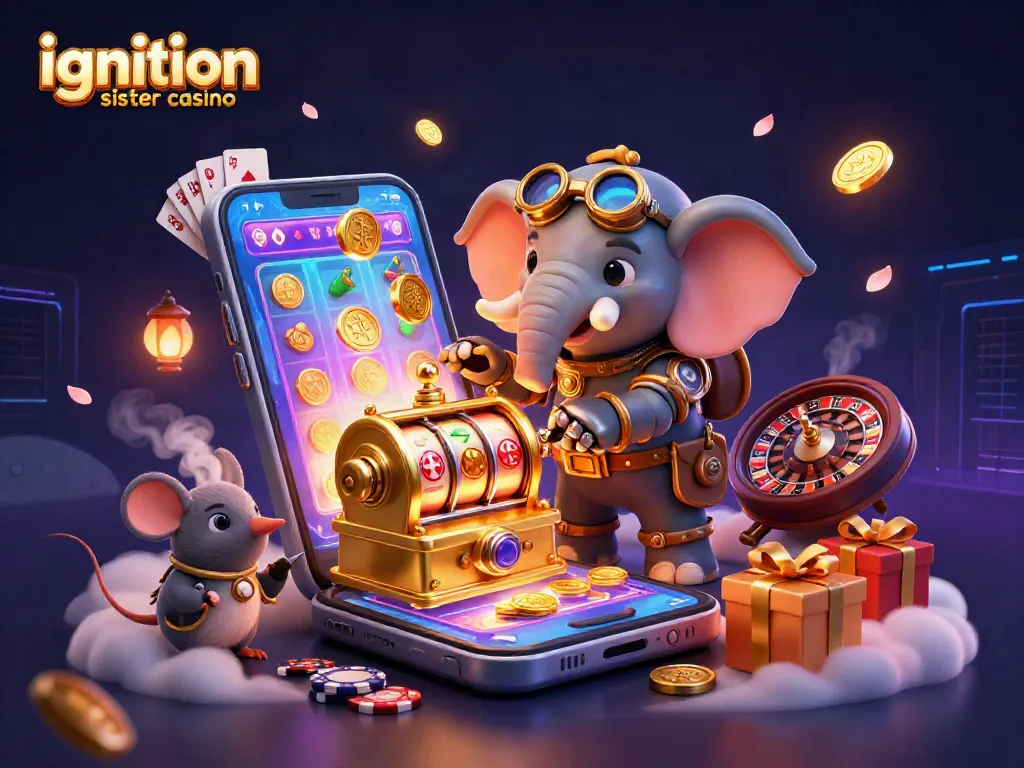 Engage with exciting gameplay at ignition sister casino, featuring steampunk-themed characters and vibrant slot elements.