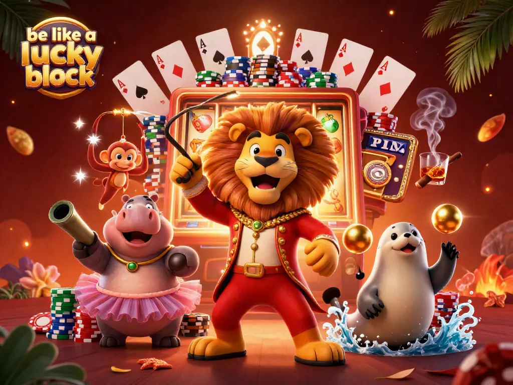 Experience the excitement of gambling as you be like a lucky block amid vibrant casino elements.