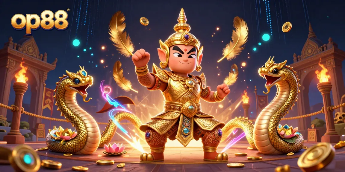 Join the excitement at op88 with a dynamic depiction of cultural guardians in a vibrant casino scene.