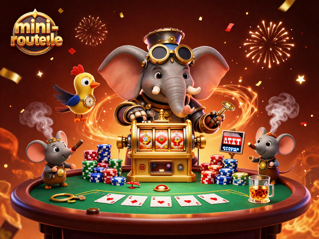 Experience the excitement of mini-roulette with a dynamic 3D steampunk scene of an elephant engineer.