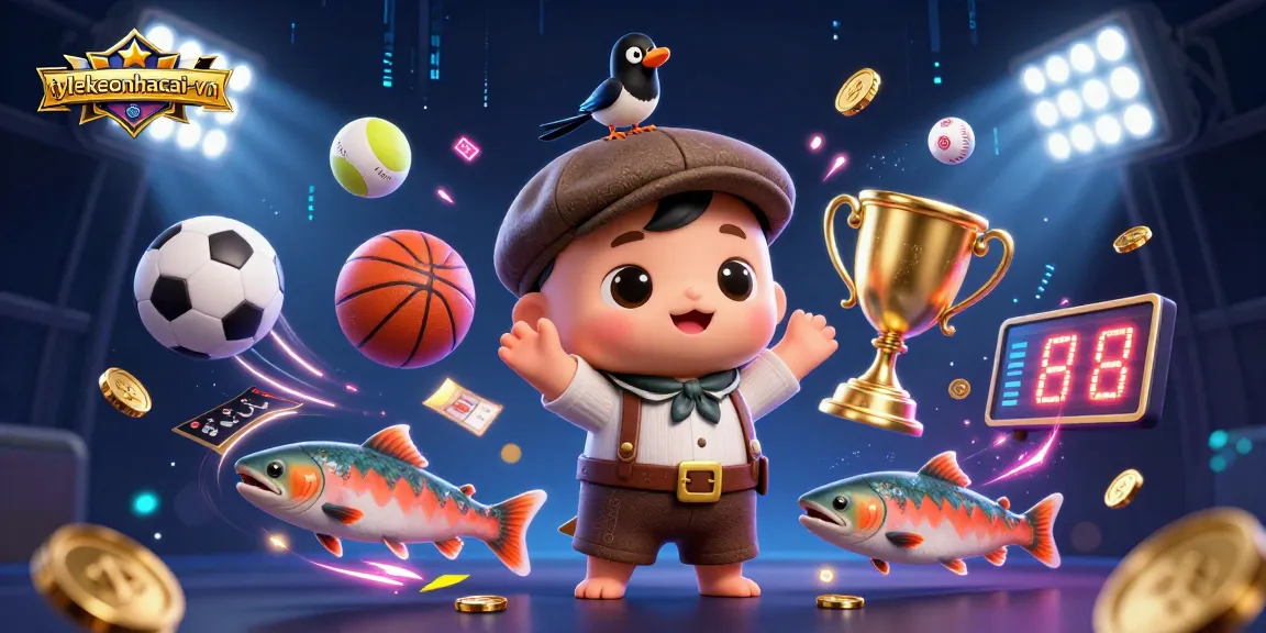 Engage with tylekeonhacai-vn through this vibrant 3D casino-themed illustration featuring playful characters.