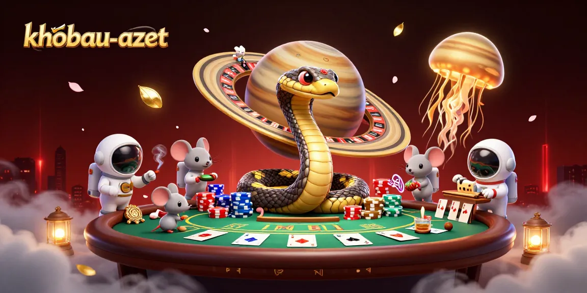 Engage in khobau-aztec with a vibrant casino scene showcasing cosmic-infused characters and betting action.