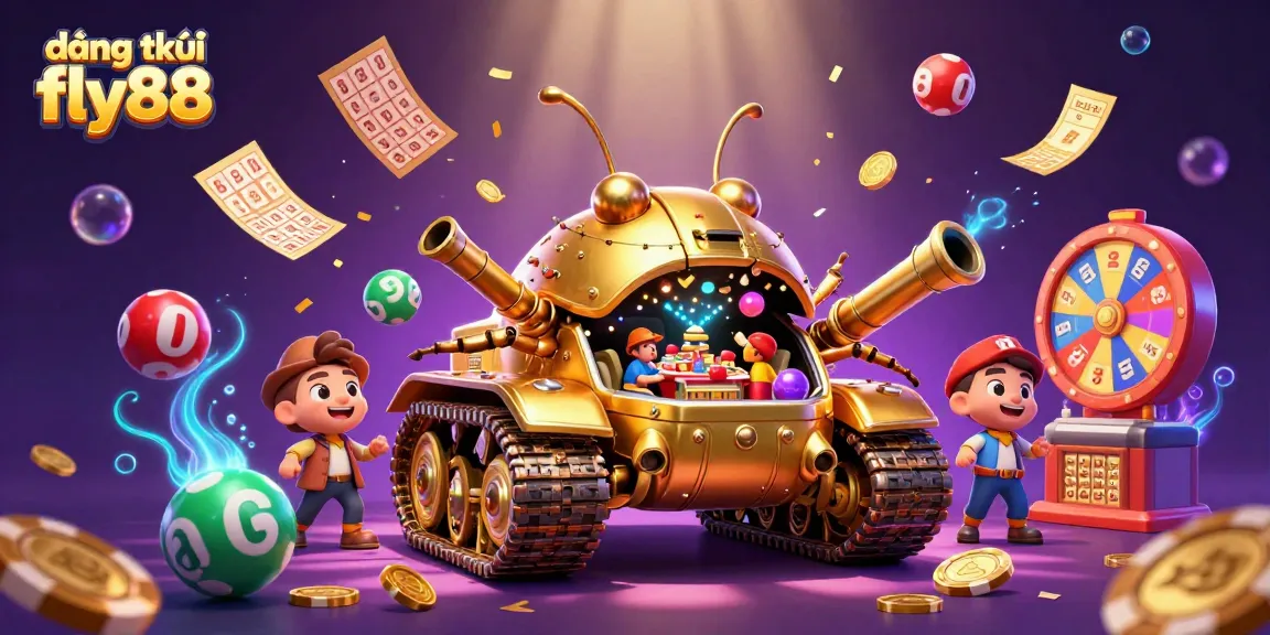 Engage in action with đăng ký fly88, featuring a massive golden beetle tank revealing a miniature casino.