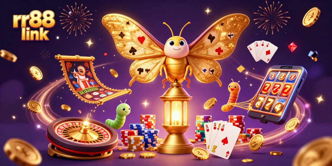 Experience thrilling gameplay with the rr88 link as golden coins and cards surge around a vibrant casino scene.