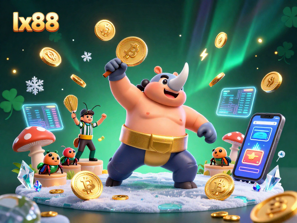 Experience lx88 thrill as the sumo champion sends coins flying in an exciting 3D casino scene!