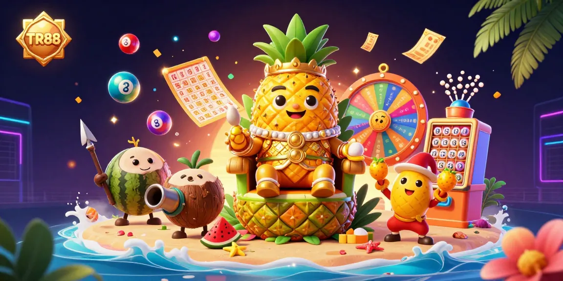 Experience the vibrant excitement of TR88 with a golden pineapple king amidst thrilling casino elements.