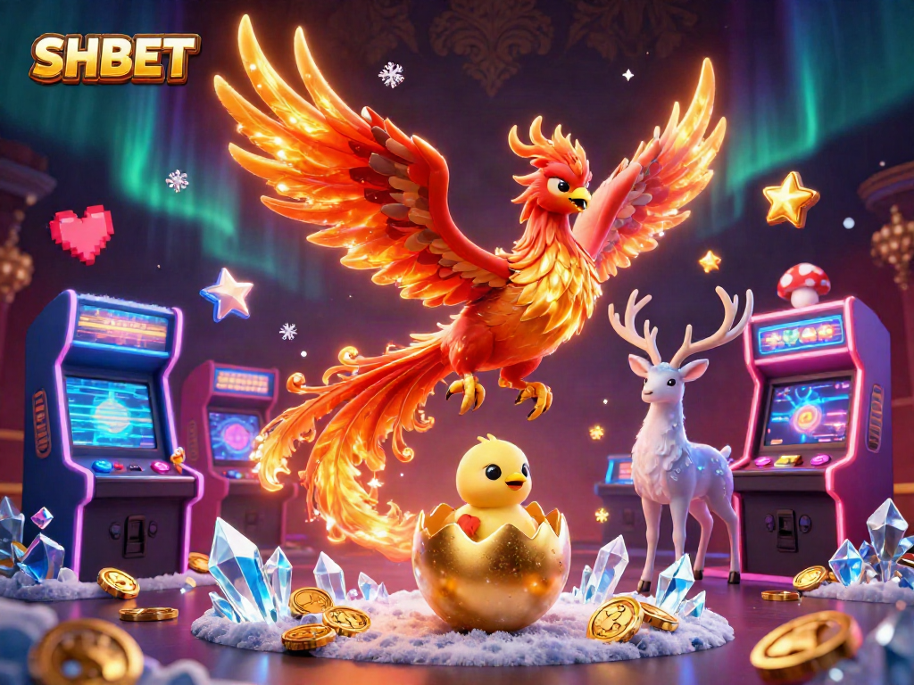 Engage with SHBET's vibrant casino gaming world featuring colorful characters and winning elements.
