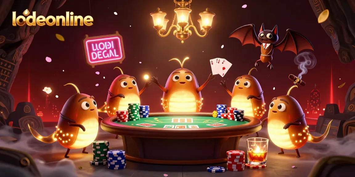 Experience the thrill of lodeonline with glowing glowworms and an upside-down bat dealer illuminating a lively cave casino.