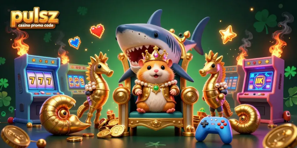 Spin Gold Coins with Pulsz Casino Promo Code, featuring a golden hamster king and thrilling slot reels.