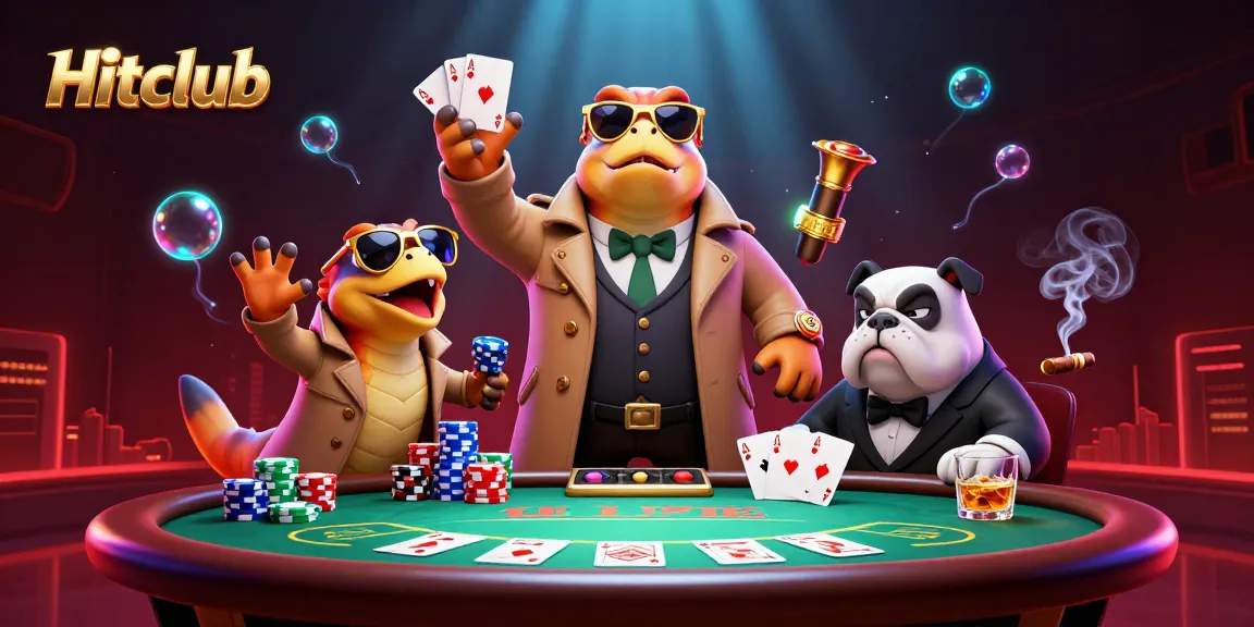 Hitclub raptors humorously attempting to enter a VIP casino while surrounded by vibrant poker elements.