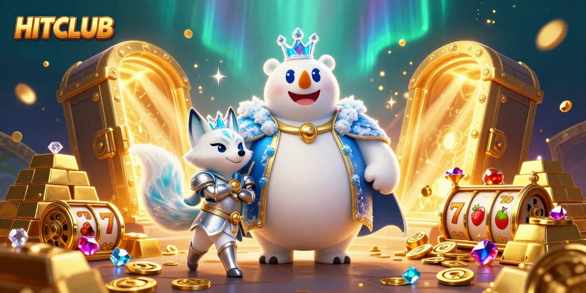 Engage in HITCLUB's thrilling casino experience with polar bear royalty and gold treasures.