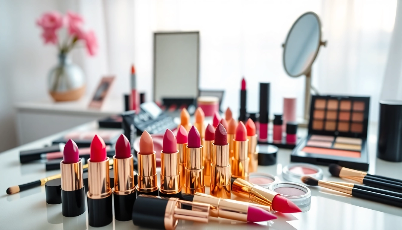 Showcasing vibrant wholesale makeup products on a stylish vanity table with unique textures.
