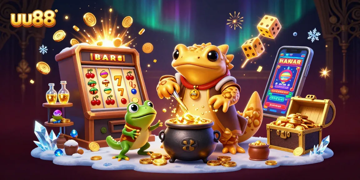 Spin and win at uu88 with an enchanting 3D casino scene filled with golden treasures and dynamic game elements.