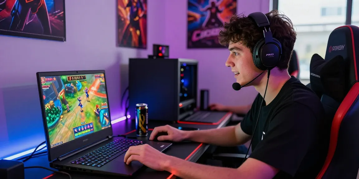 Engaged player using situs raja for thrilling online slot games in a vibrant gaming setup.