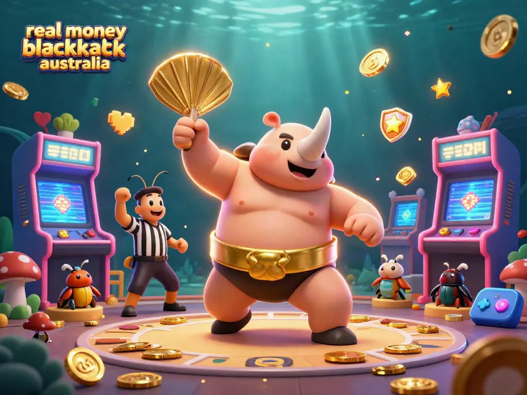 Engage with real money blackjack Australia in an exciting 3D casino scene featuring vibrant elements.